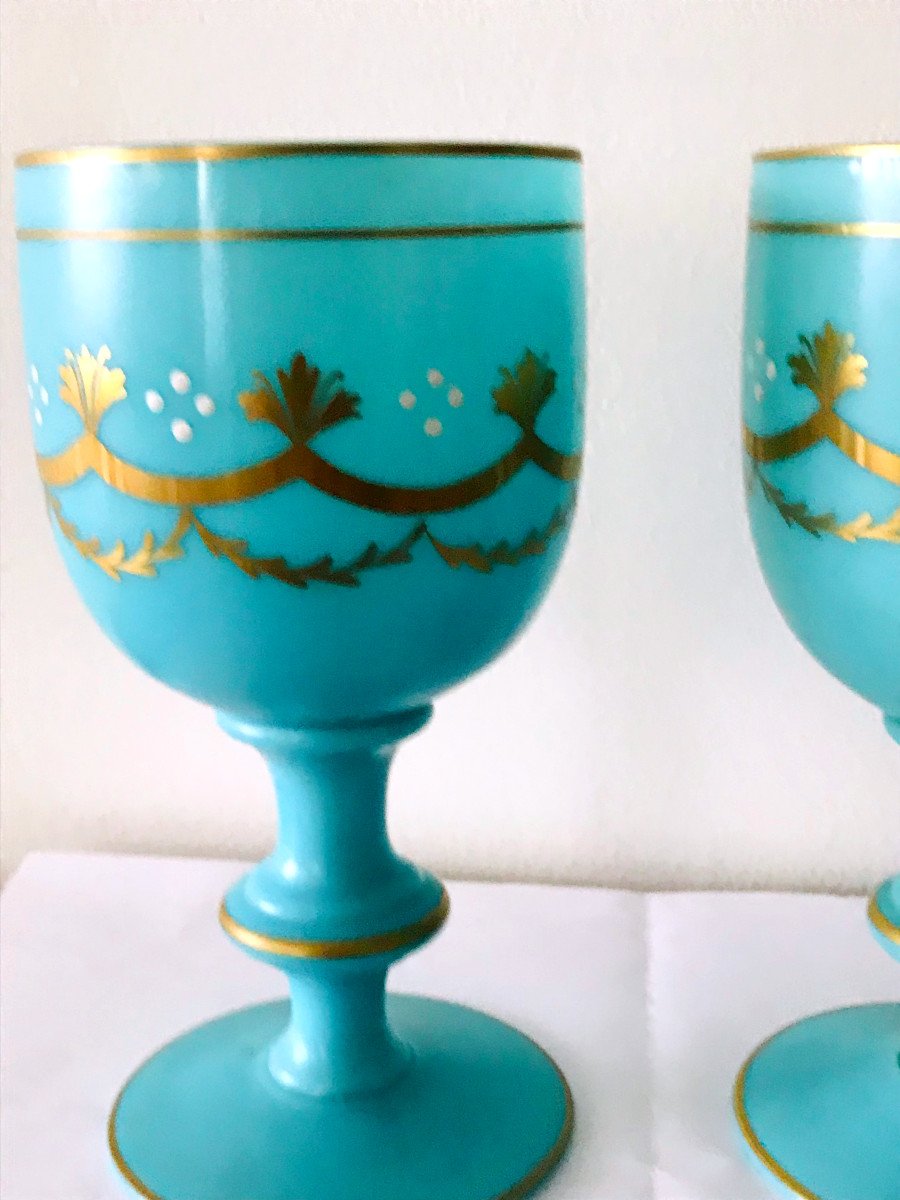 Paire De Vases En Opaline Bleue à Motifs, Baccarat ?? époque XIX ème-photo-3