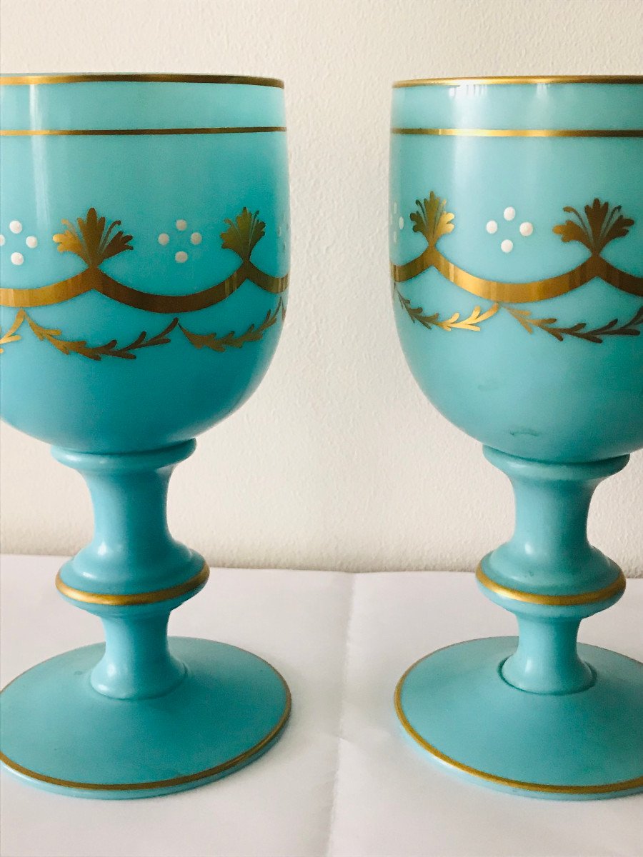 Paire De Vases En Opaline Bleue à Motifs, Baccarat ?? époque XIX ème-photo-4