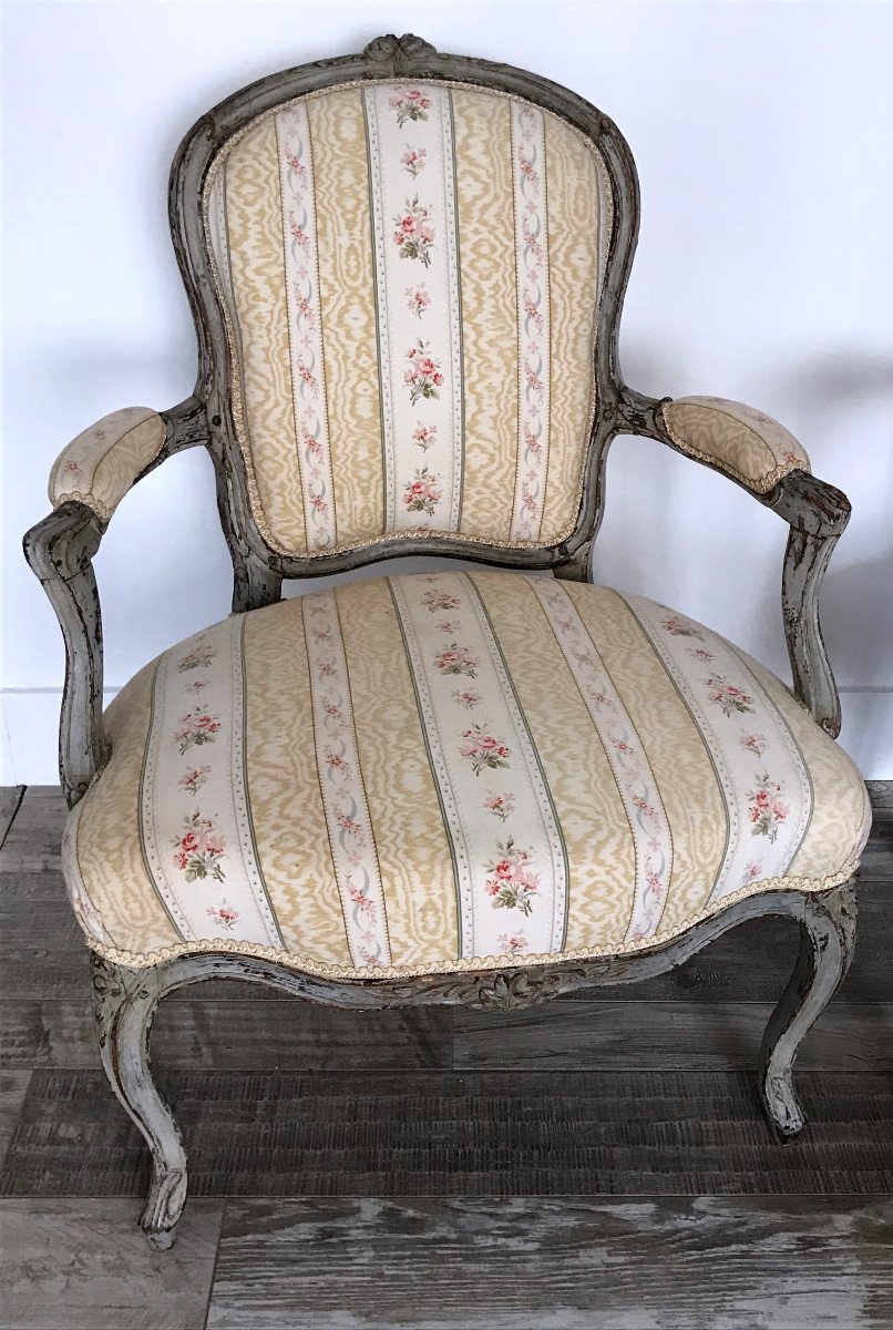 Paire De Fauteuils d'époque Louis XV à Patine Grise, époque XVIII ème-photo-2