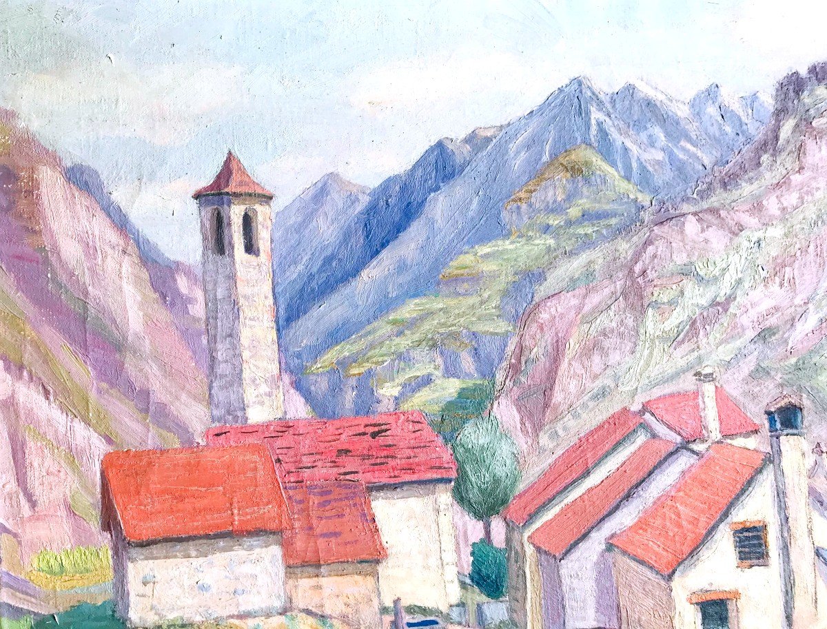 Tableau, Vue Sur La Vallée De Val Bavona à San Carlo, Suisse, Signé De Vögtlin Et Daté De 1945-photo-2