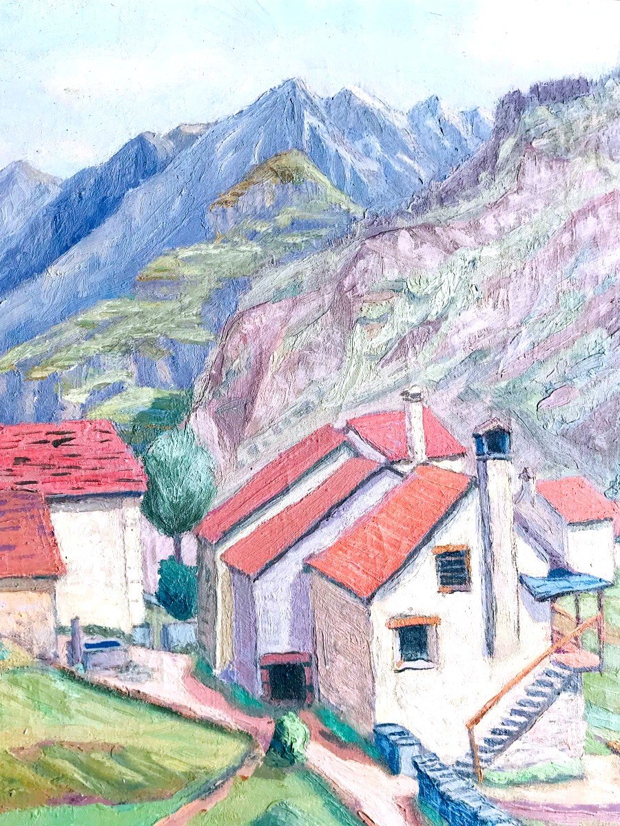 Tableau, Vue Sur La Vallée De Val Bavona à San Carlo, Suisse, Signé De Vögtlin Et Daté De 1945-photo-3