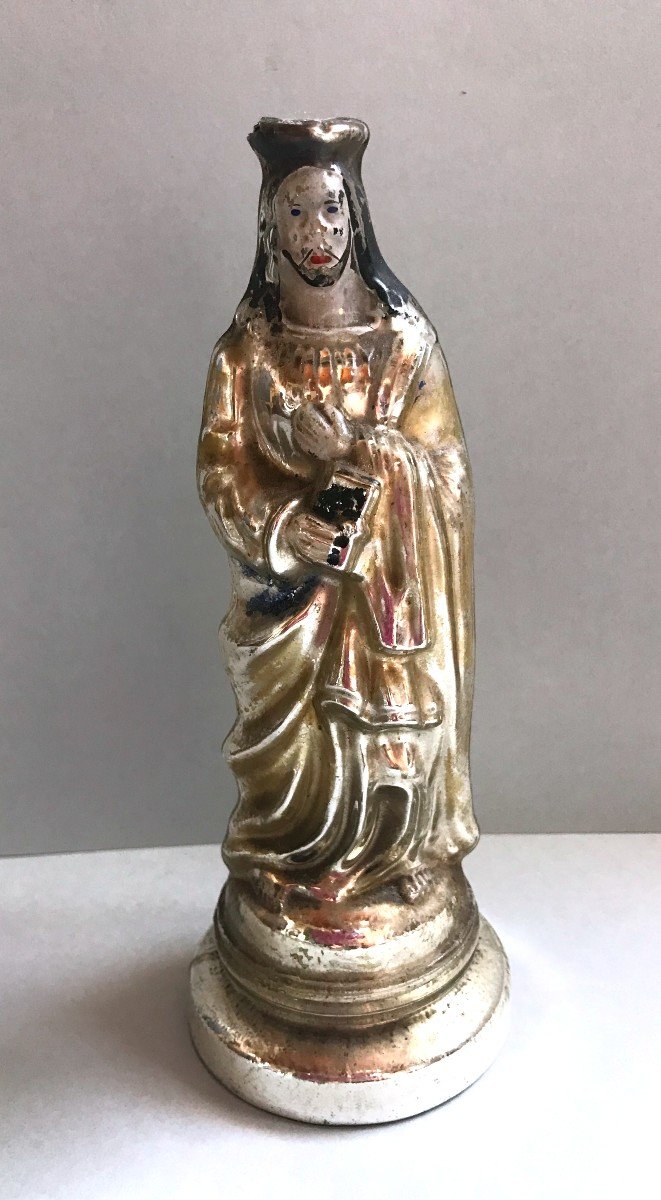 Statue, Saint Barnabé ?? En Verre églomisé, époque XIX ème