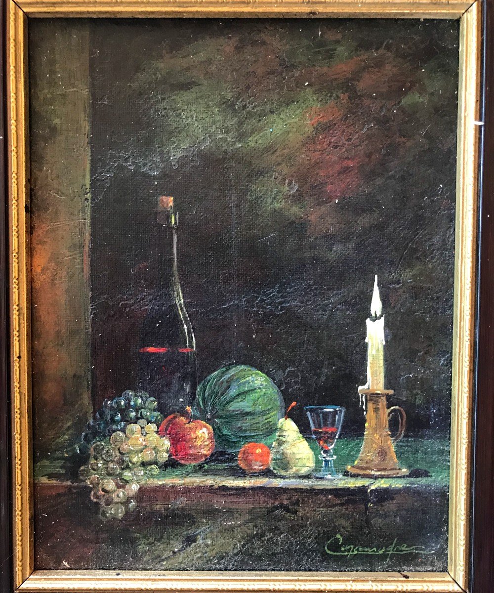 Tableau, Nature Morte à La Pastèque, Hst , Signée De Georges Caramadre De Octobre 1979.-photo-2