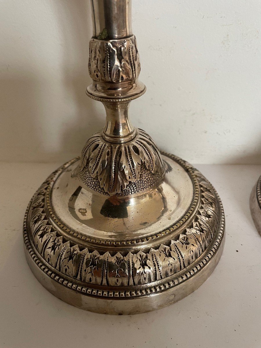 Pair Of Silver-plated Bronze Candlesticks, Early 19th Century-photo-2