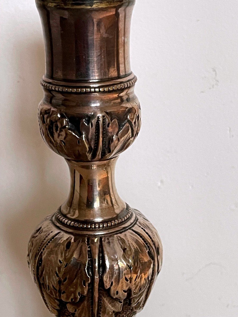 Pair Of Silver-plated Bronze Candlesticks, Early 19th Century-photo-4