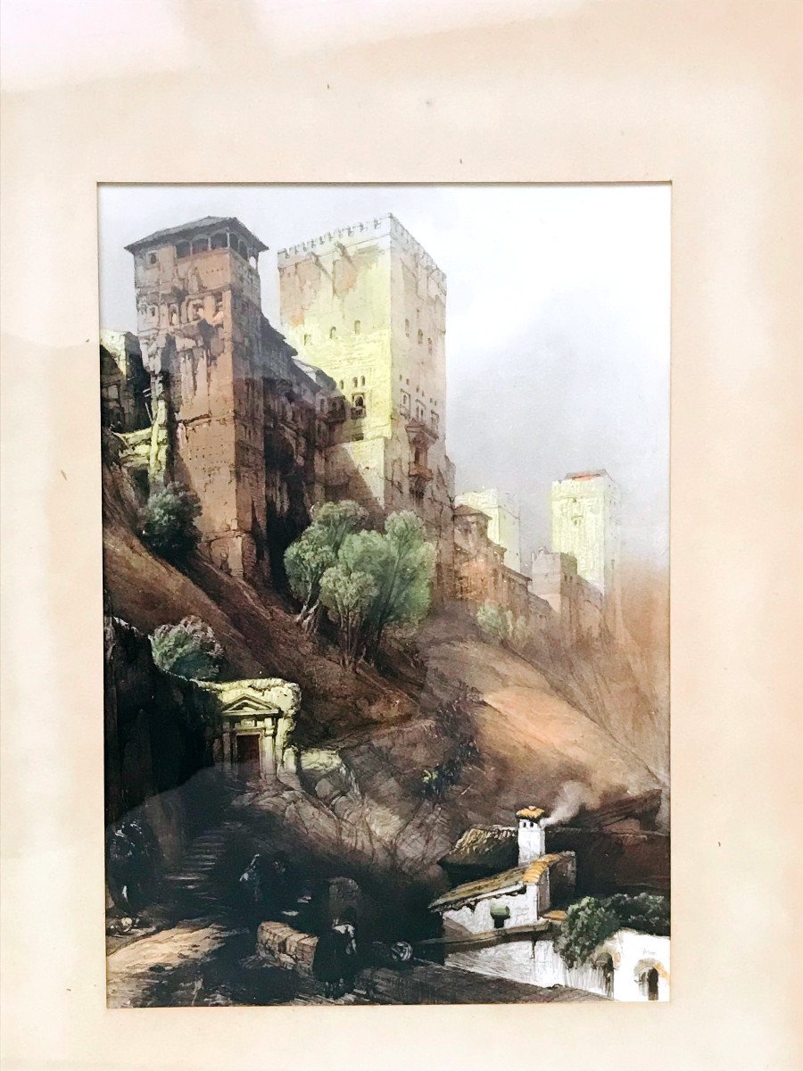 Tableau, Vue Sur Un Château En Italie, Début XIX ème, Aquarelle-photo-4