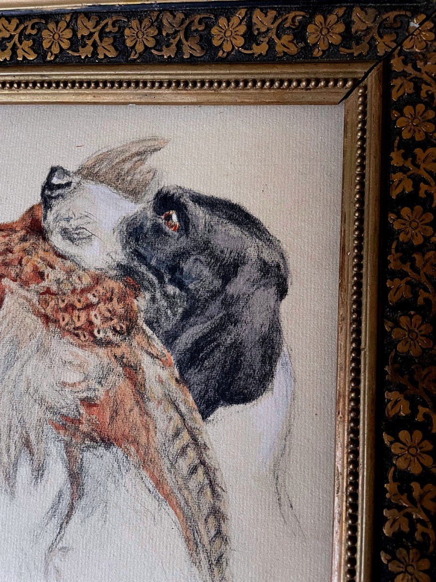 Tableau, Chien De Chasse Et Son Gibier, Crayon Signé De Henri Vincent Anglade-photo-4