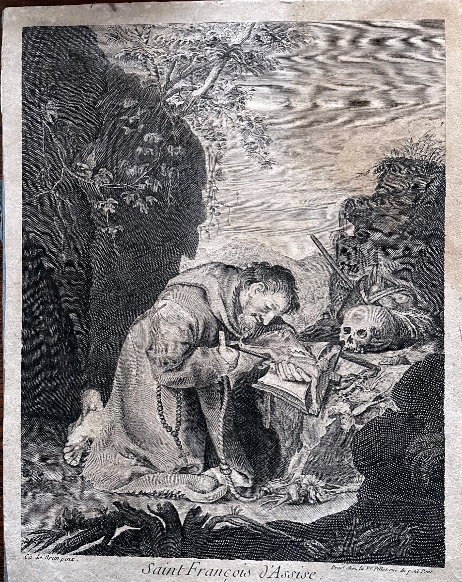 Engraving Of Saint Francis Of Assisi By Le Brun, Late 17th Century 