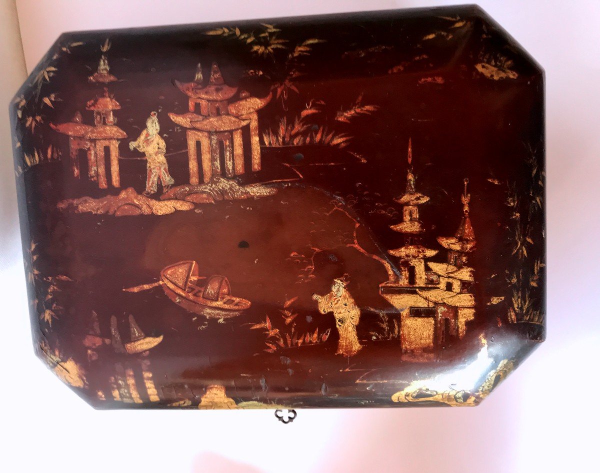 Box Stamped By A. Giroux Paris, Lacquer With Chinese Patterns, XIX-photo-2