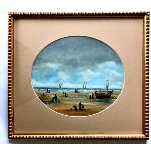 Painting, The Lively Normandy Coast, Oil Early 20th Century, Signed