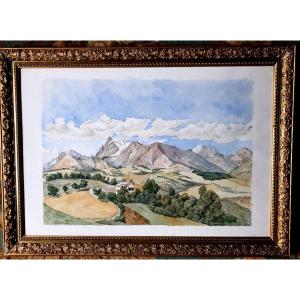 Painting, Mountain Landscape, Watercolor Signed By G. Tschudy