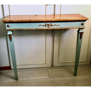 Wooden Console With Blue And Gold Patina, 19th Century