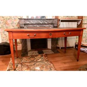 Wooden And Leather Desk With 2 Pull-outs, 19th Century