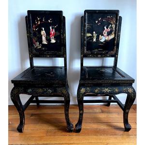 Pair Of Chinese Chairs With Inlay, Late 19th Century