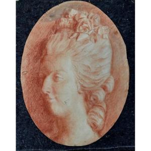 Portrait De Marie Antoinette De Profil Au Crayon, XIX ème