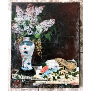 Tableau, Bouquet De Lilas, Signé Alfred Masson  XIXeme 