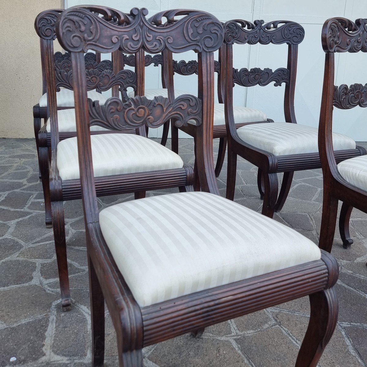 Set Complet 8 Chaises En Noyer 19ème Siècle Italienne-photo-1