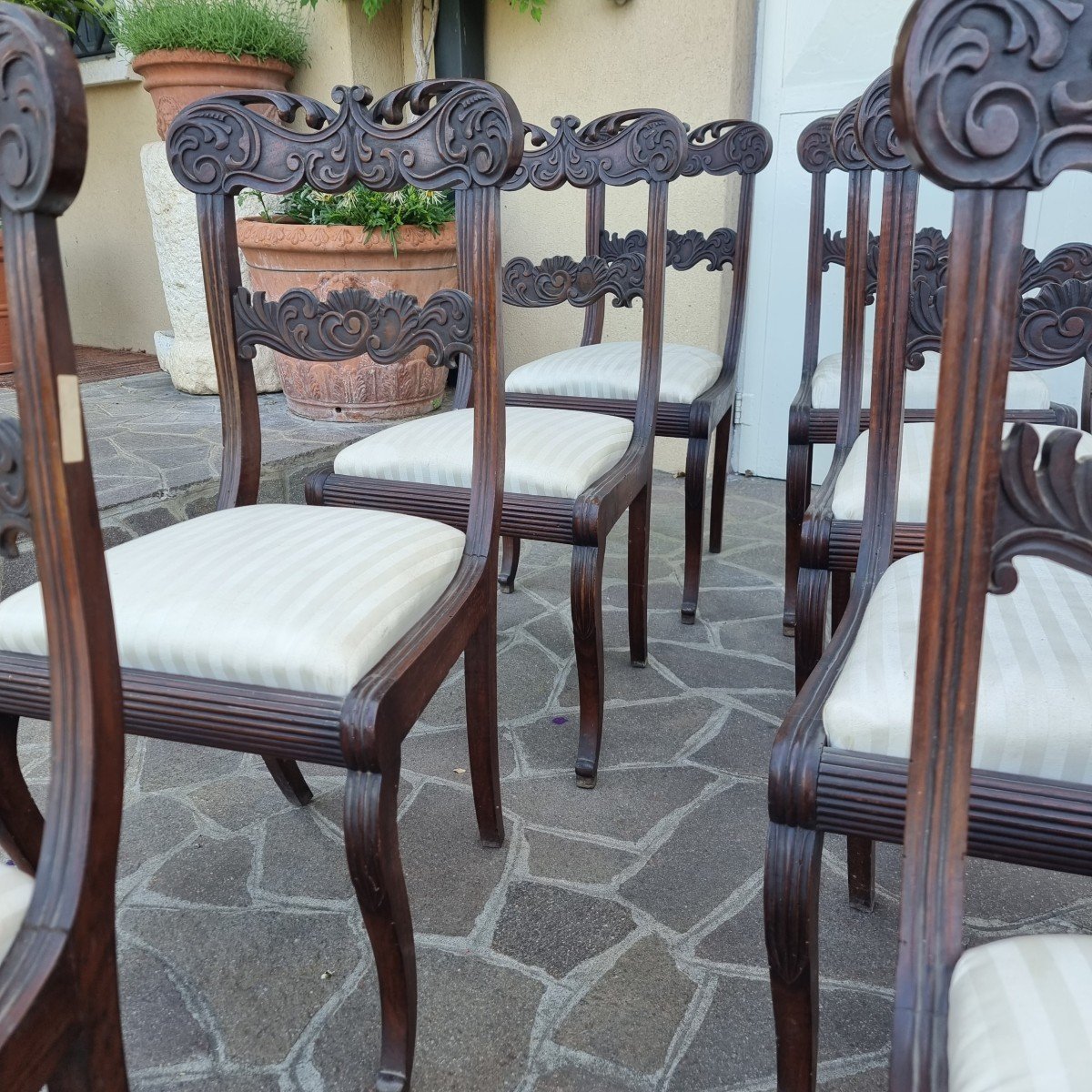 Set Complet 8 Chaises En Noyer 19ème Siècle Italienne-photo-2