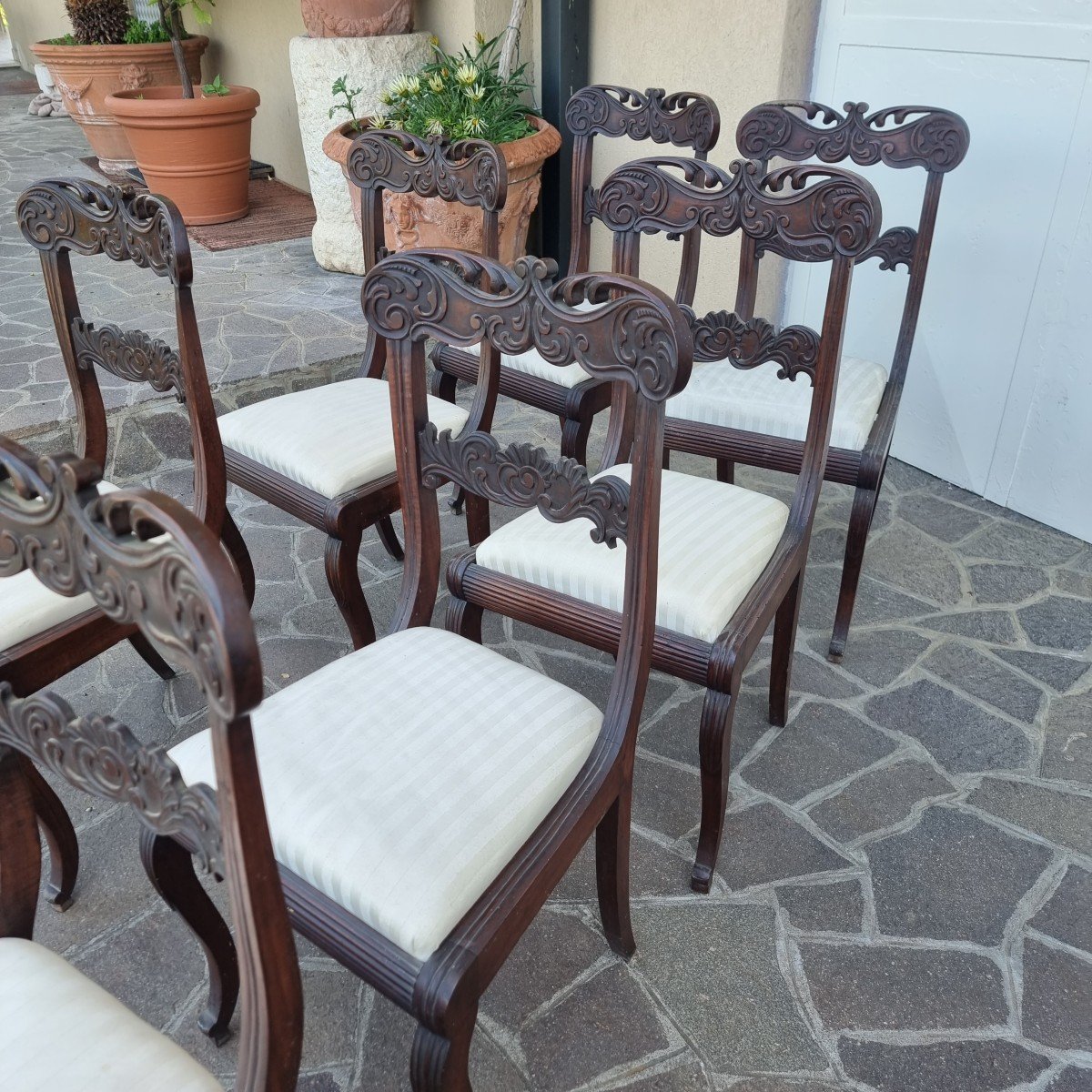 Set Complet 8 Chaises En Noyer 19ème Siècle Italienne-photo-3