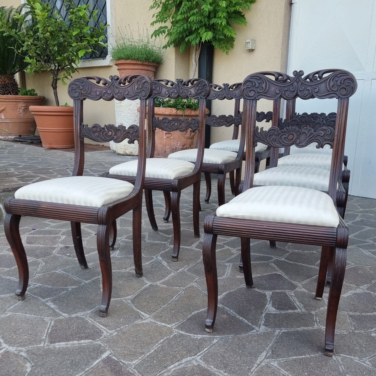 Set Complet 8 Chaises En Noyer 19ème Siècle Italienne-photo-4