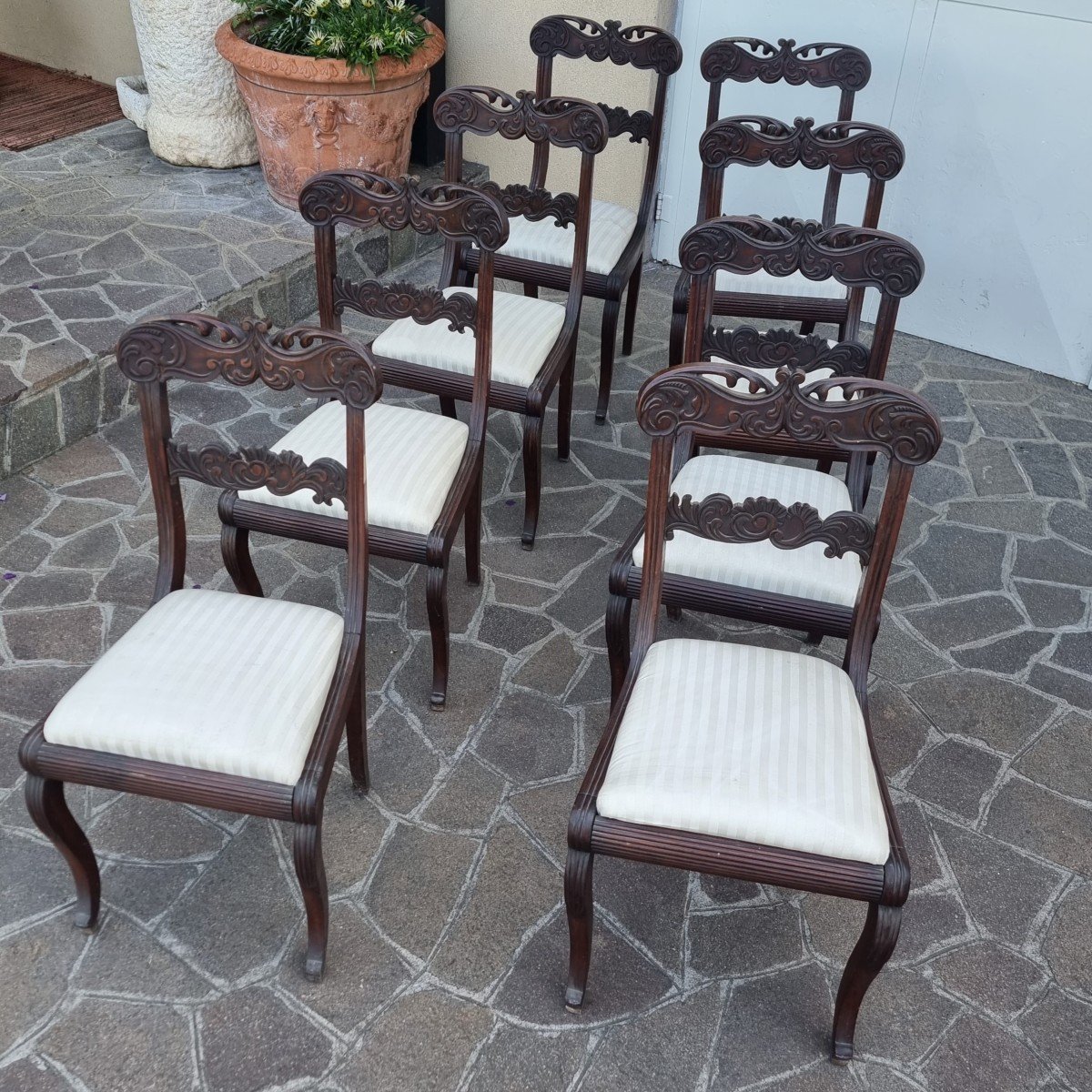 Set Complet 8 Chaises En Noyer 19ème Siècle Italienne-photo-5