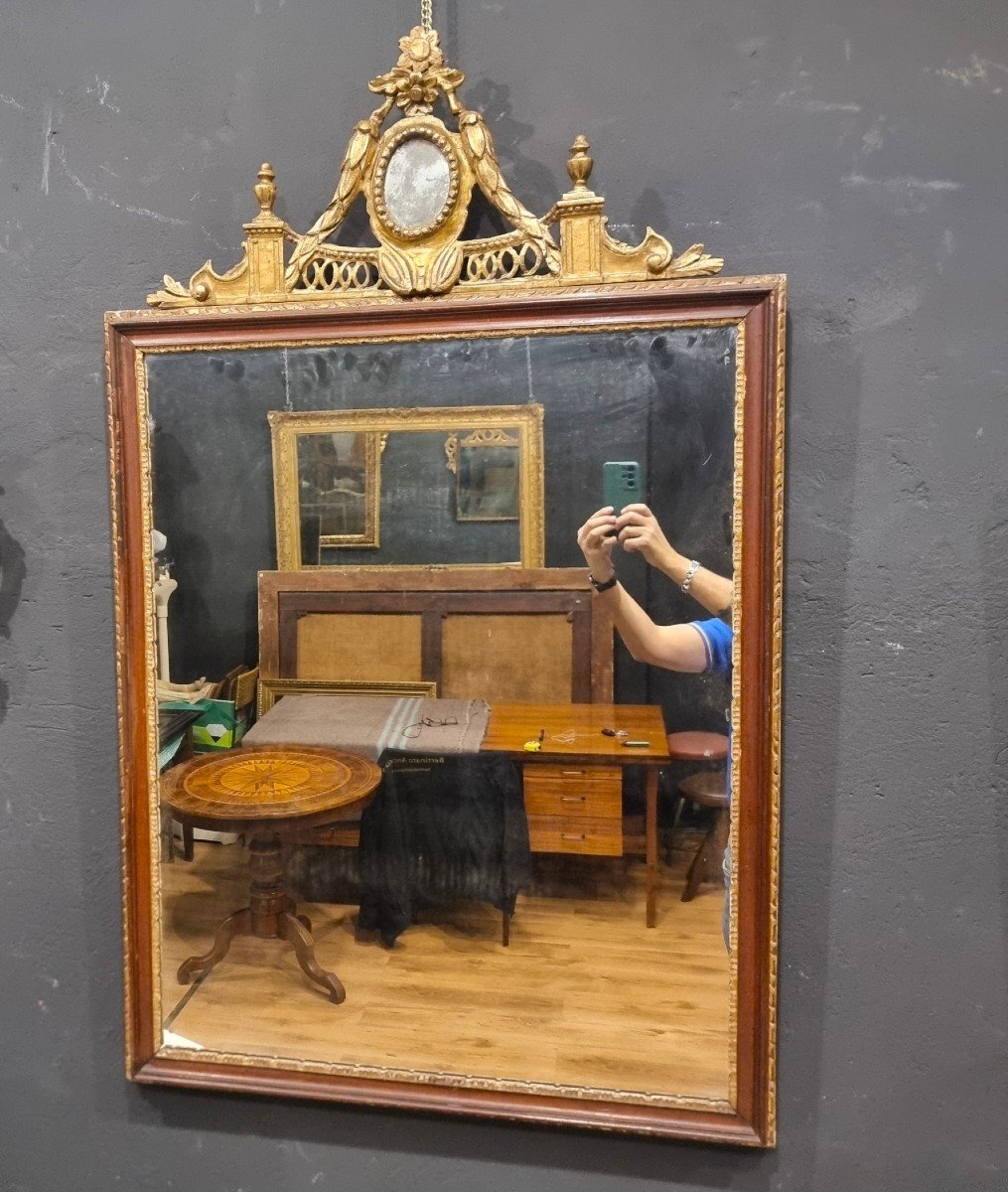 18th Century Mirror Frame In Louis XVI Style With Golden Crest From Venice