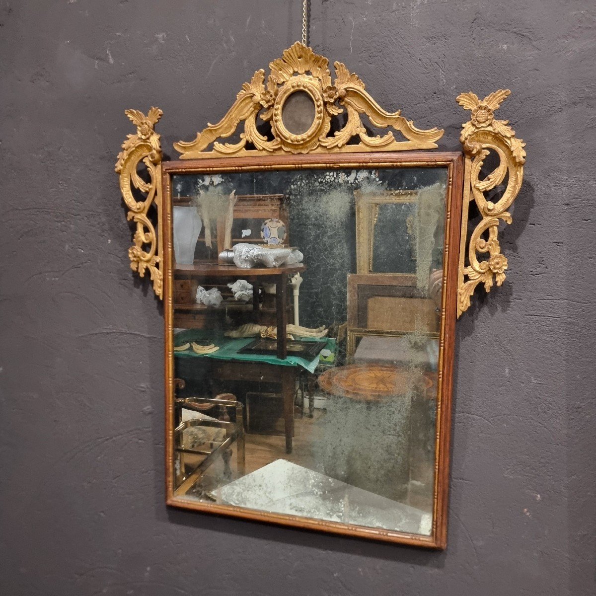 (2)cadre Miroir Du 18ème Siècle De Style Louis XVI Avec Cimier Doré De Venise