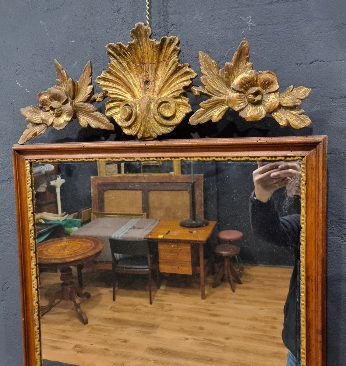 (1)cadre Miroir Du 18ème Siècle De Style Louis XVI Avec Cimier Doré De Venise-photo-4