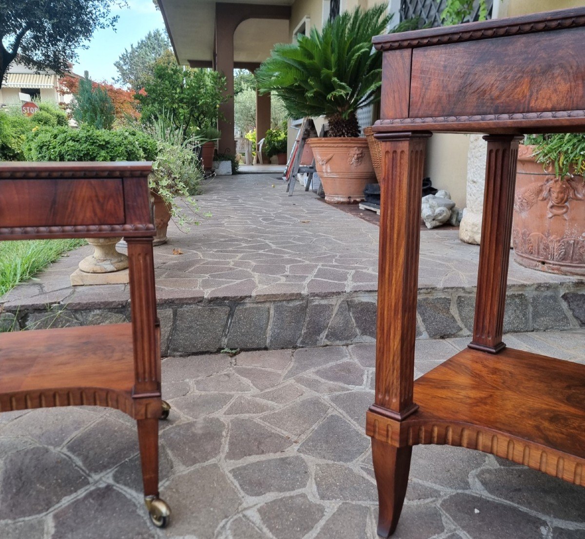 Two Walnut Side Tables In Directoire Style From The '50s-photo-2