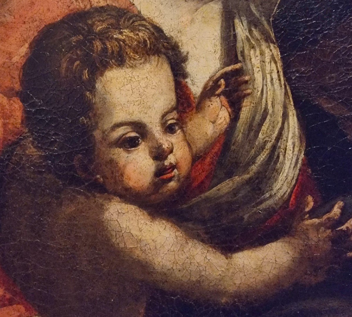 Oil On Canvas Of The Madonna With Child And Archangel From The 17th Century – Bolognese School-photo-2