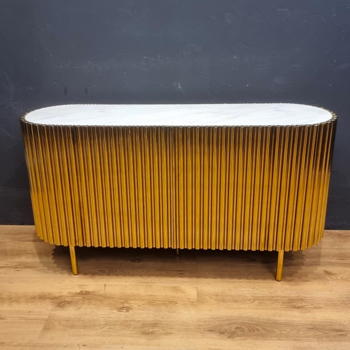 Vintage Gold Steel Sideboard With Marble Top