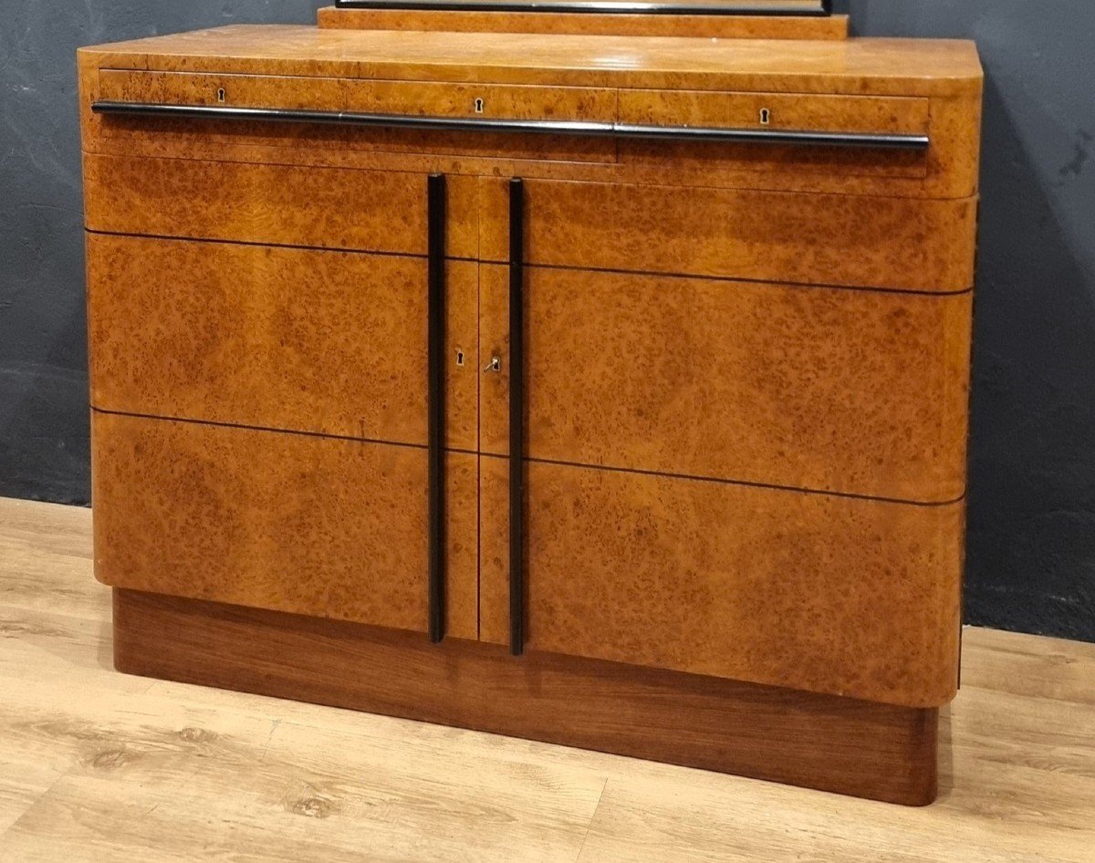 Original Art Deco Chest Of Drawers From The 1930s In Birch And Maple: Timeless Elegance-photo-3