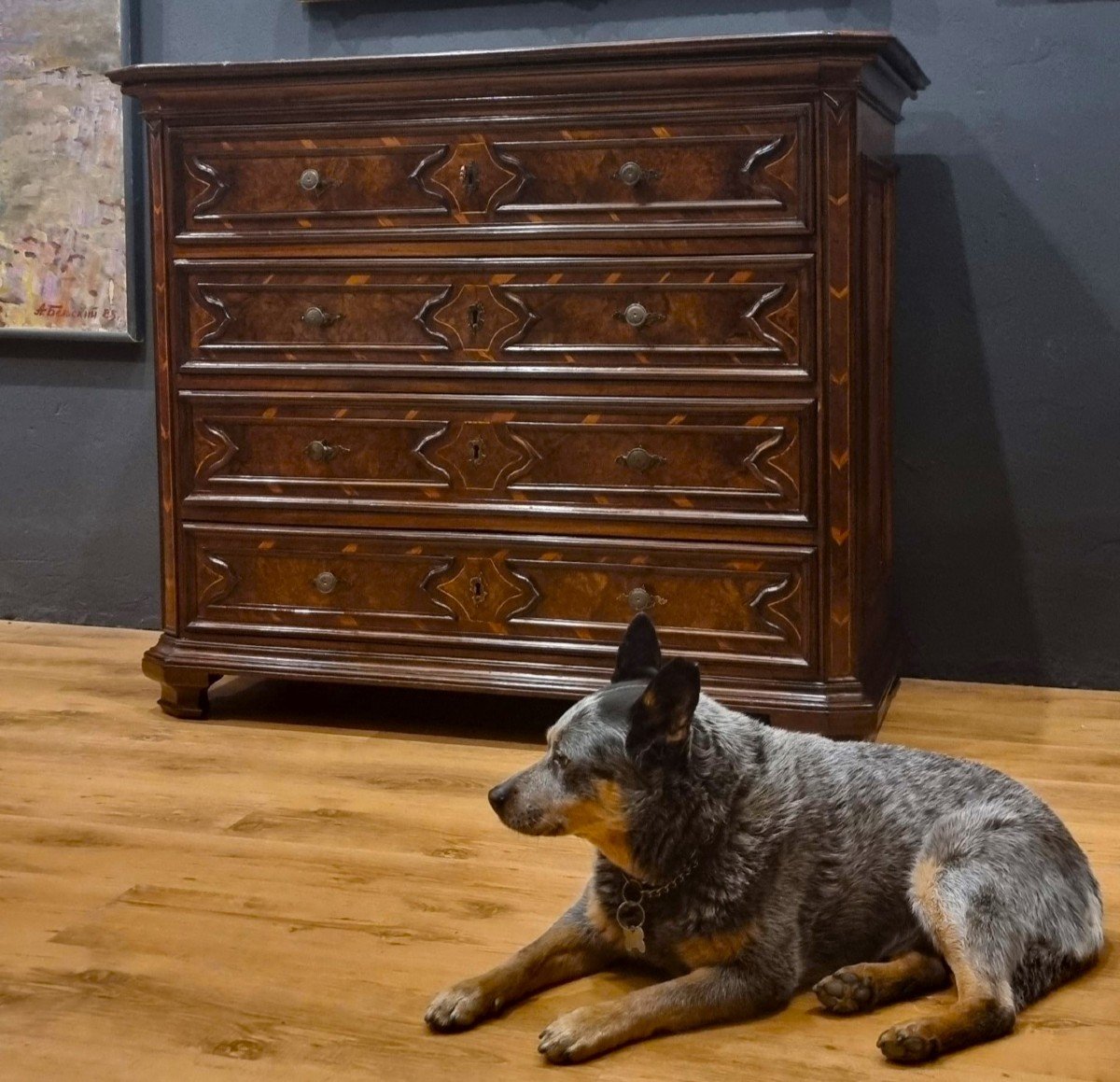 Commode Lombarde Du XVIIe Siècle En Noyer Avec Incrustations En Caroubier -photo-2