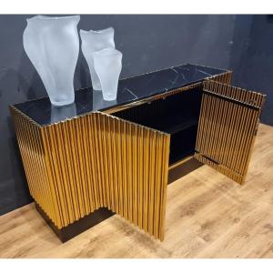 Vintage Gilded Steel Sideboard With Stone Top: An Icon Of Style