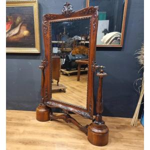 1850 Walnut Psyche Mirror With Original Glass – A Masterpiece Of Elegance And History