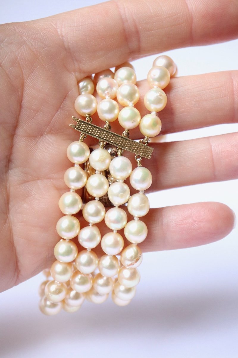 Bracelet 4 Rows Of Pearls And 18 Kt Yellow Gold 1960's-photo-4