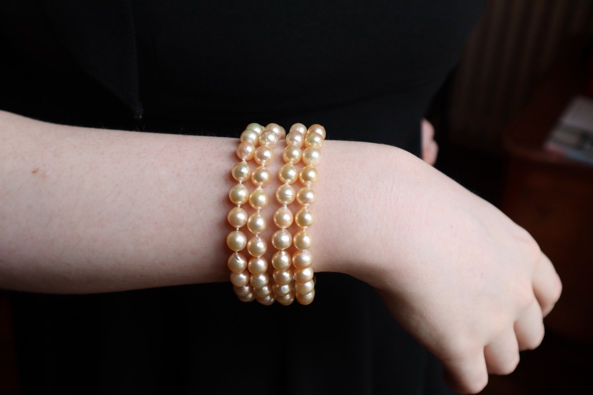 Bracelet 4 Rows Of Pearls And 18 Kt Yellow Gold 1960's