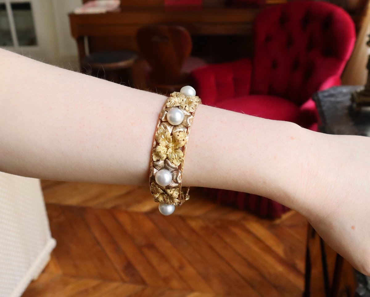 Buccellati Bracelet Ancien Rigide En Or 18k Et Perles-photo-4