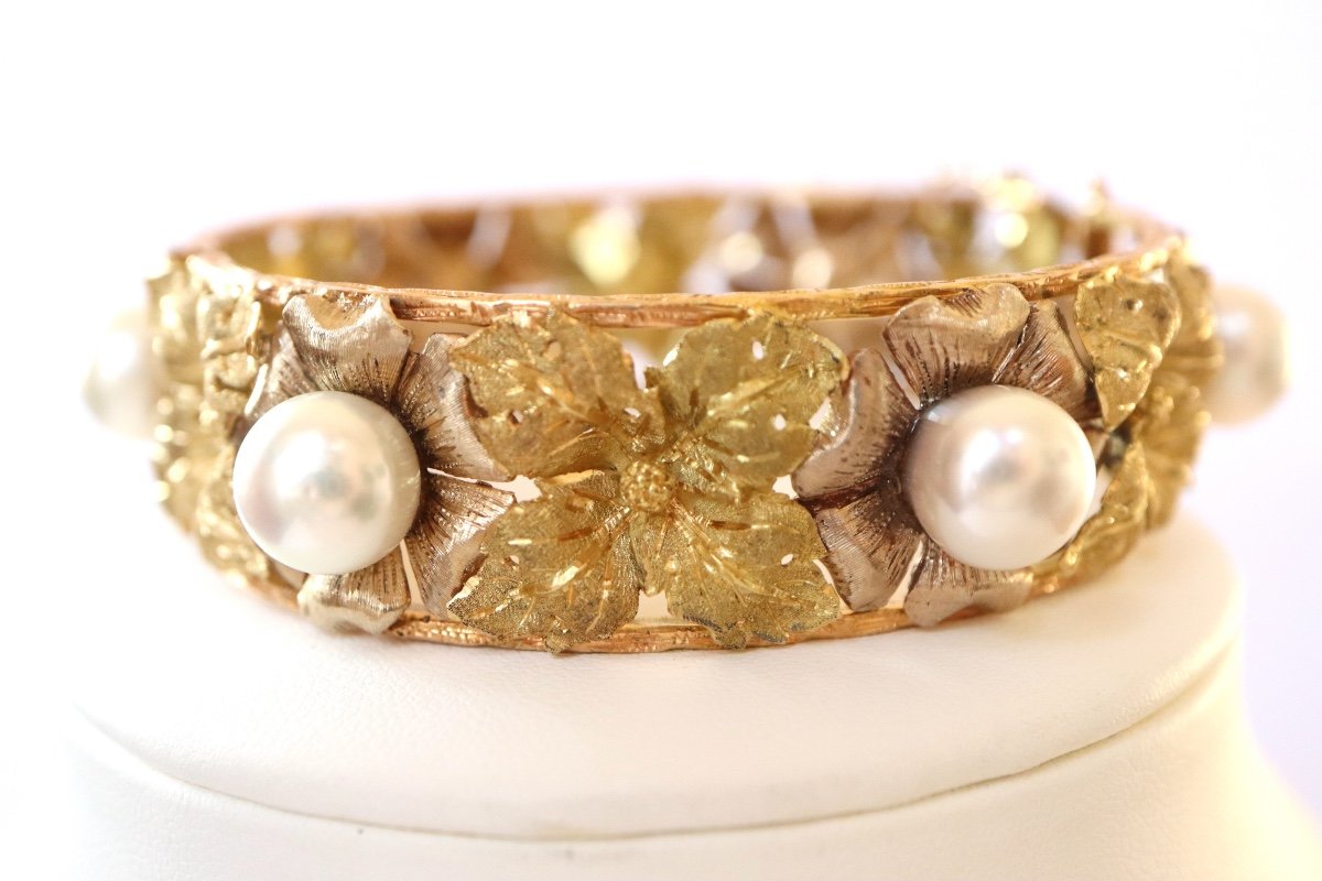 Buccellati Rigid Bracelet In 18k Gold And Pearls Around 1950-photo-6