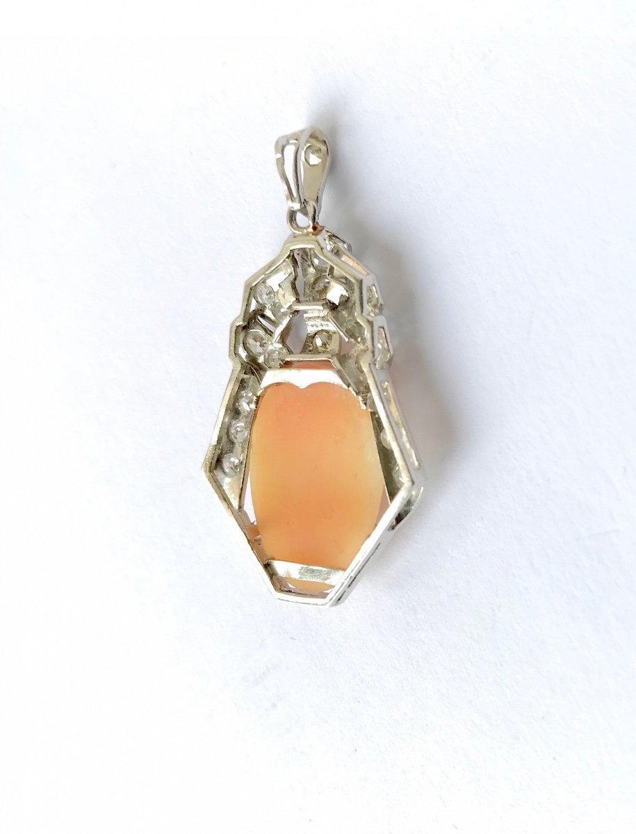 Pendant In 18 Kt White Gold And Diamonds Retaining A Cameo-photo-1
