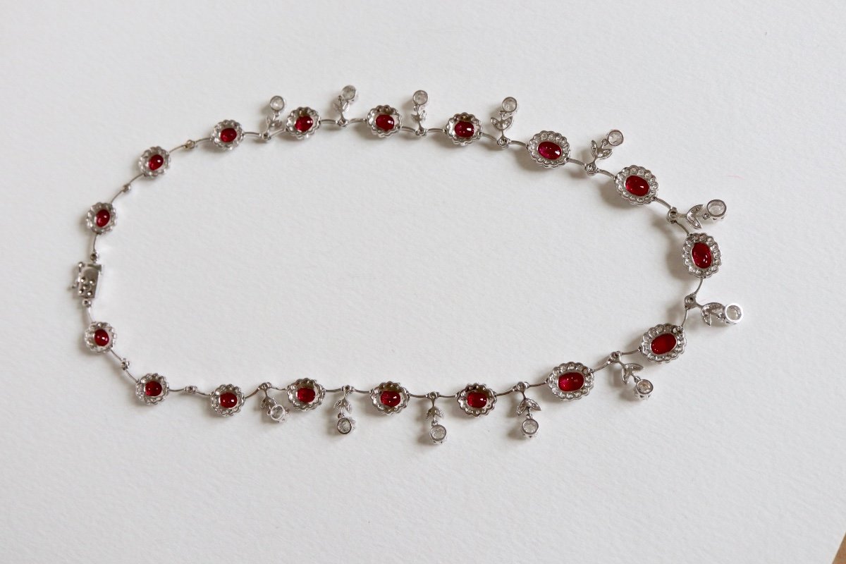 Louis XVI Style Collerette Necklace In 18-karat White Gold, Ruby And Diamonds-photo-3