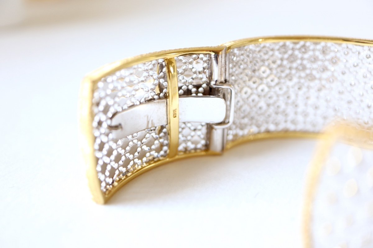 Openwork Fishnet Bracelet Two Tones Of 18 Carat Gold -photo-2