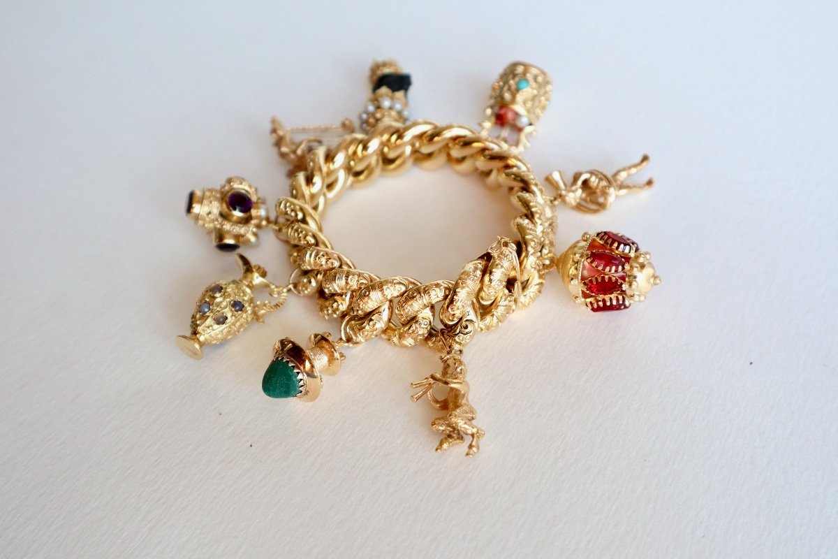 Large Mesh Charm Bracelet In Yellow Gold And Colors-photo-4