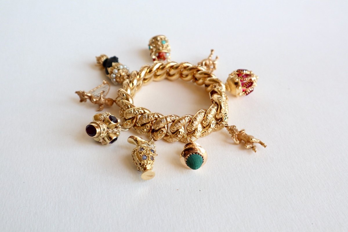 Large Mesh Charm Bracelet In Yellow Gold And Colors