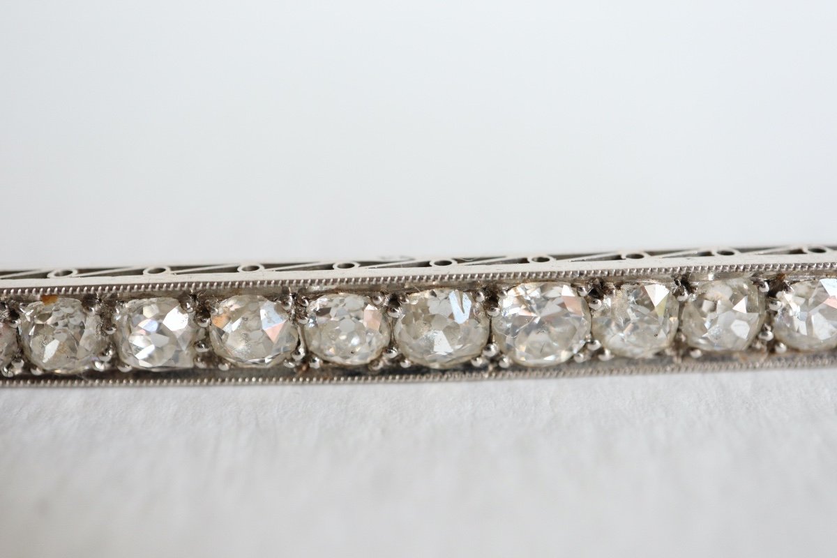 Pin Barrette In Platinum Crimping 25 Diamonds For 2 To 3 Carats Years 1920-30-photo-2