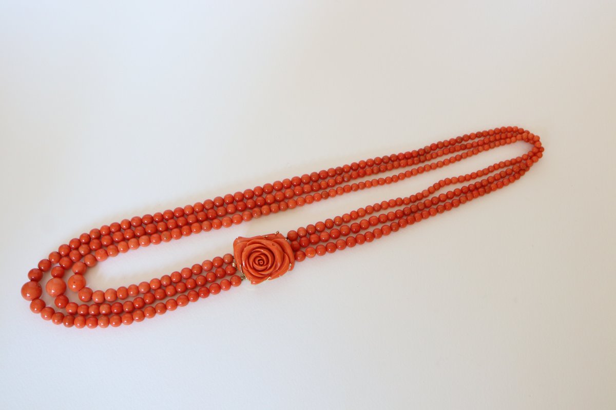 Collier Sautoir 3 Rangs De Corail Méditerranéen-photo-1