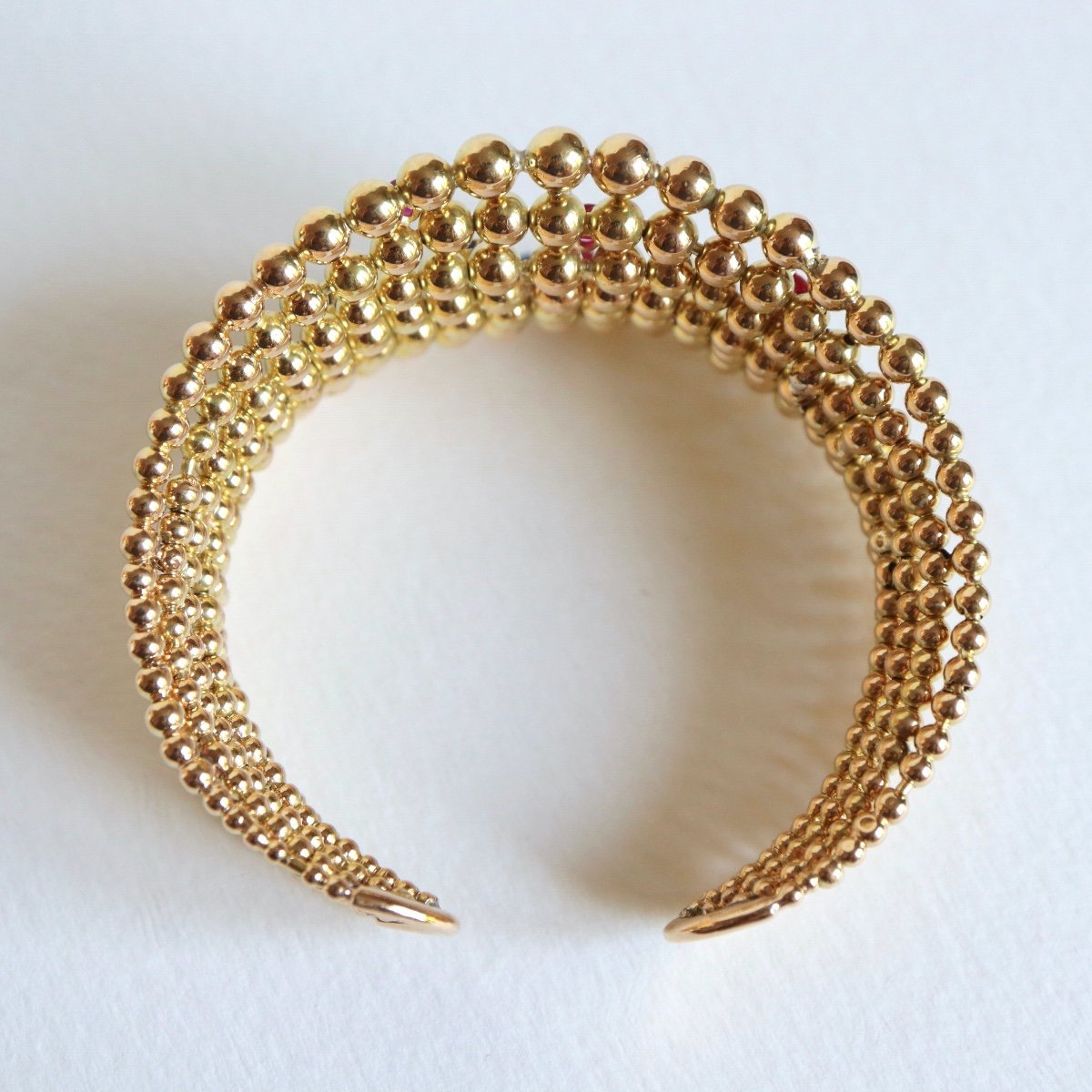 Boucheron Semi-rigid Open Balls Bracelet In 18k Yellow Gold, Sapphires And Rubies-photo-3