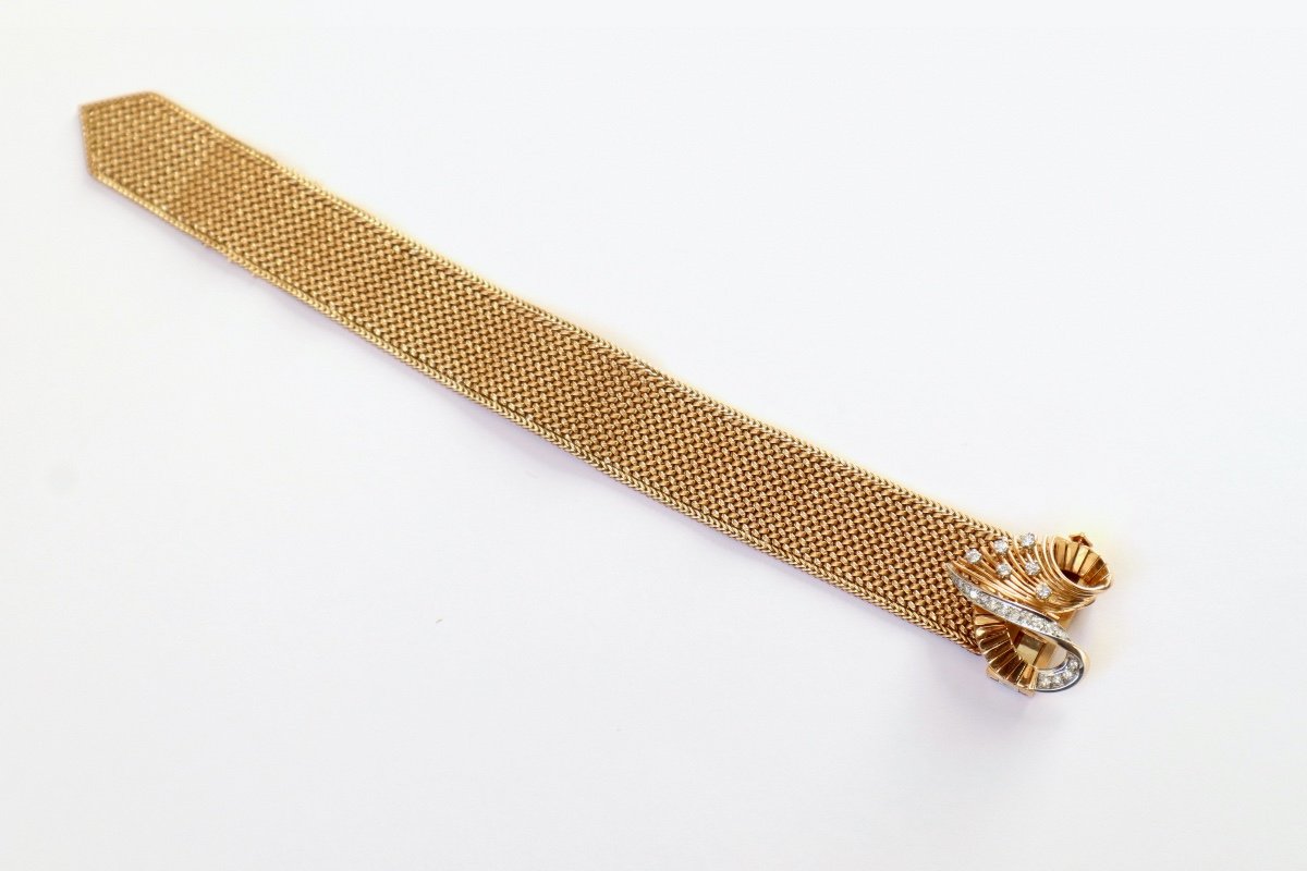 Bracelet ruban Ceinture 1950 Or 18k Et Diamants Bracelet Ancien-photo-2