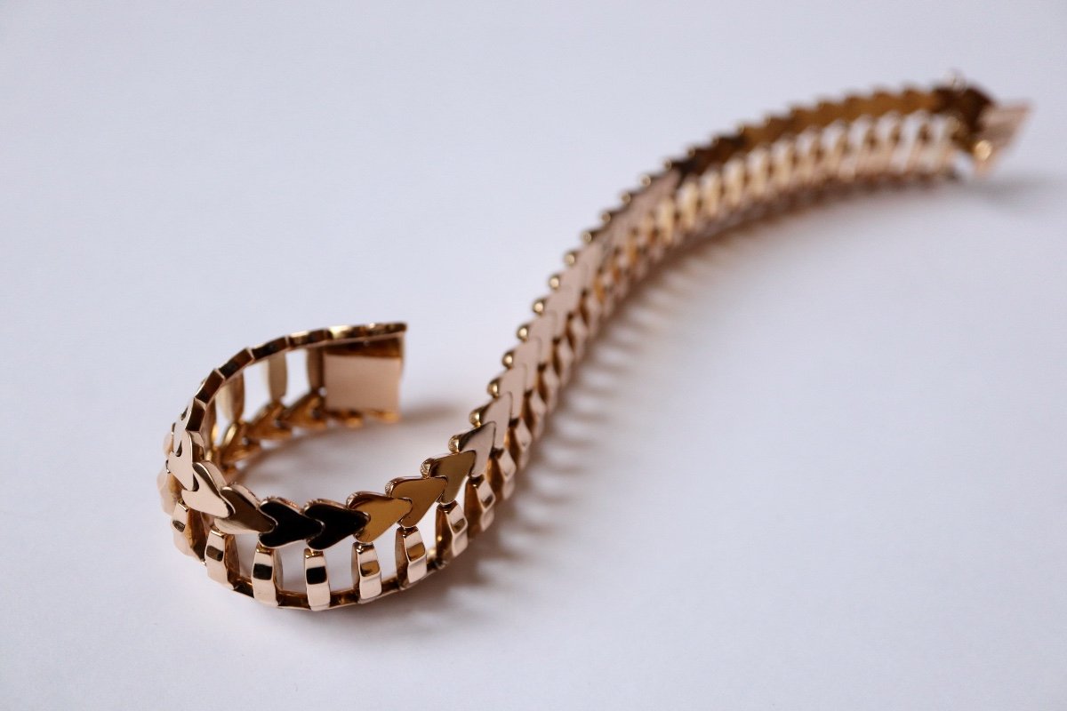 Old Bracelet Circa 1960 In 18 Kt Yellow Gold Articulated Links-photo-4