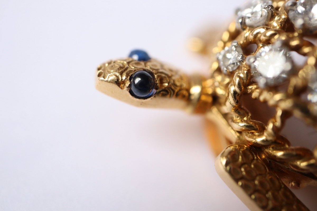 Cartier Lapel Clip Brooch In 18k 750‰ Yellow Gold, Representing A Turtle With Diamonds-photo-1